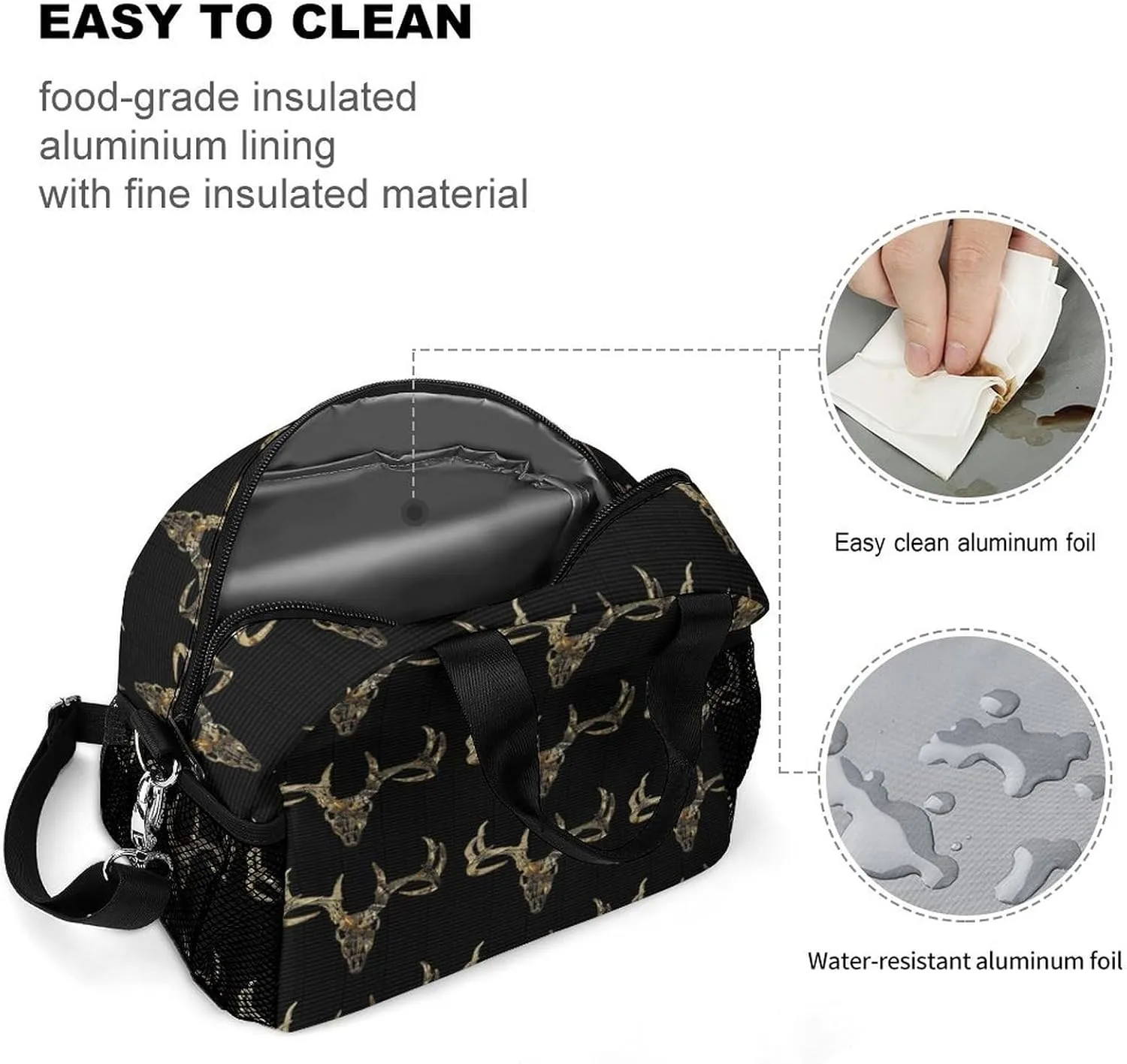 Deer Head Hunting Camoflauge Adjustable Shoulder Strap Insulated And Leak Proof Premium Lunch Bag Unisex