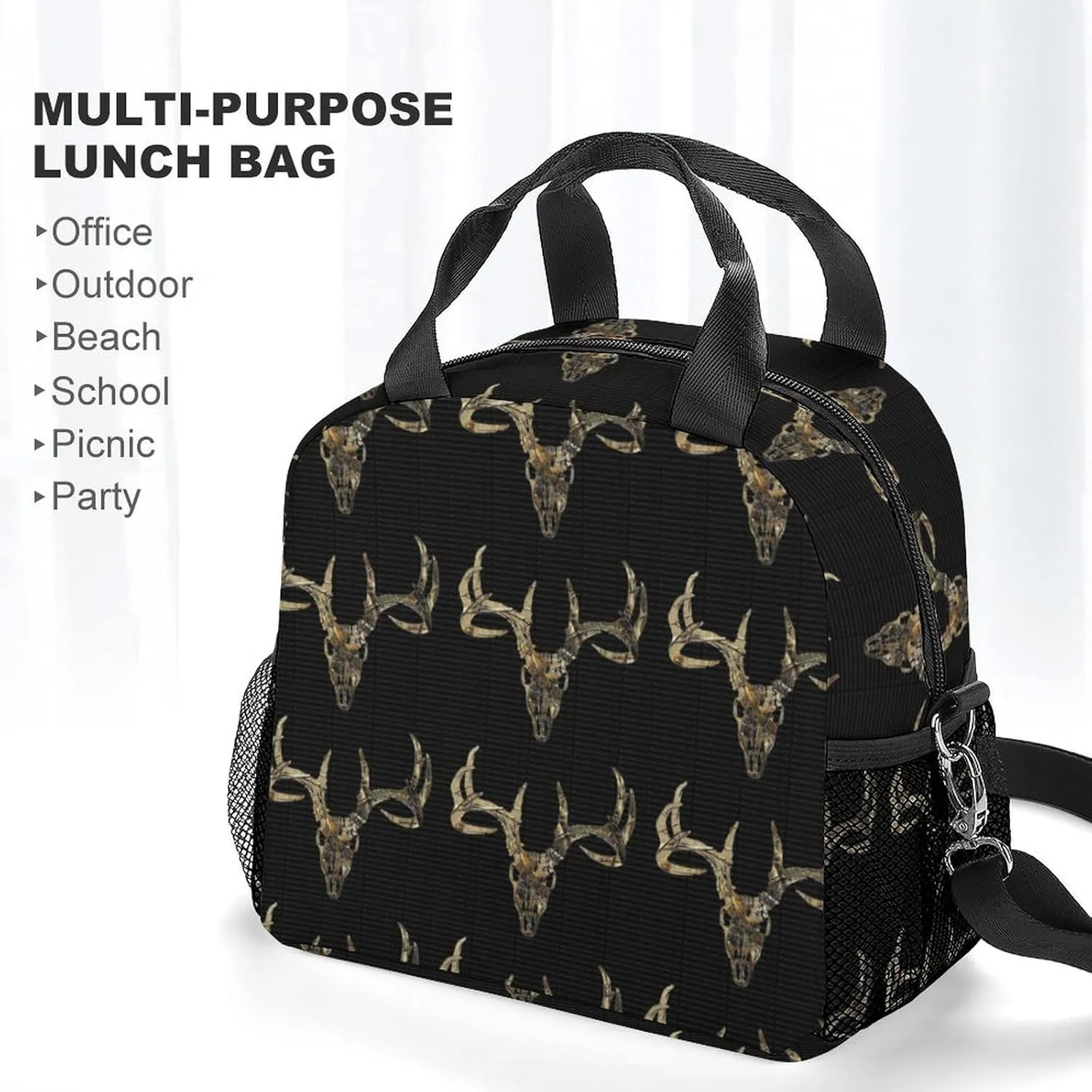 Deer Head Hunting Camoflauge Adjustable Shoulder Strap Insulated And Leak Proof Premium Lunch Bag Unisex