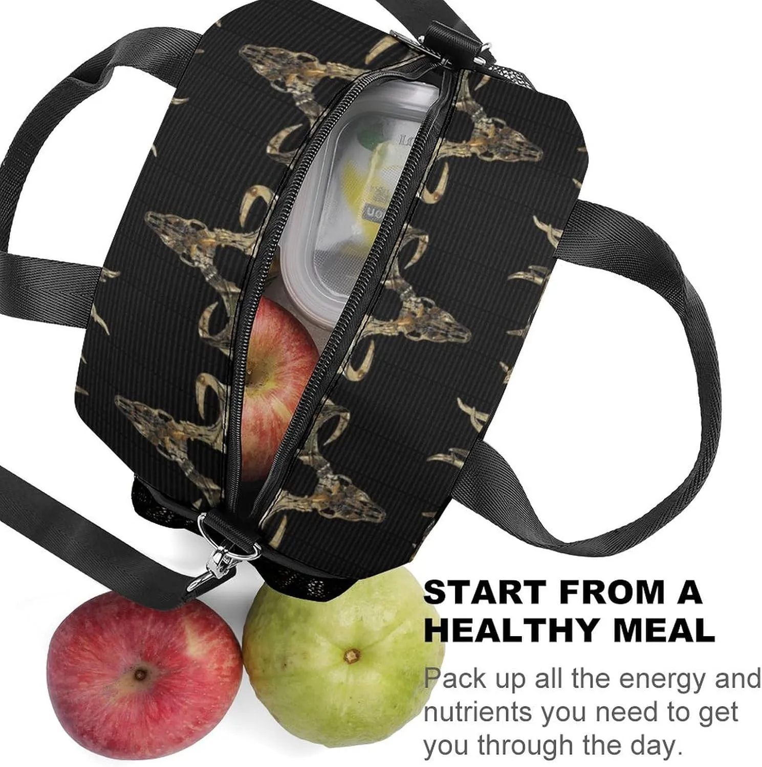 Deer Head Hunting Camoflauge Adjustable Shoulder Strap Insulated And Leak Proof Premium Lunch Bag Unisex