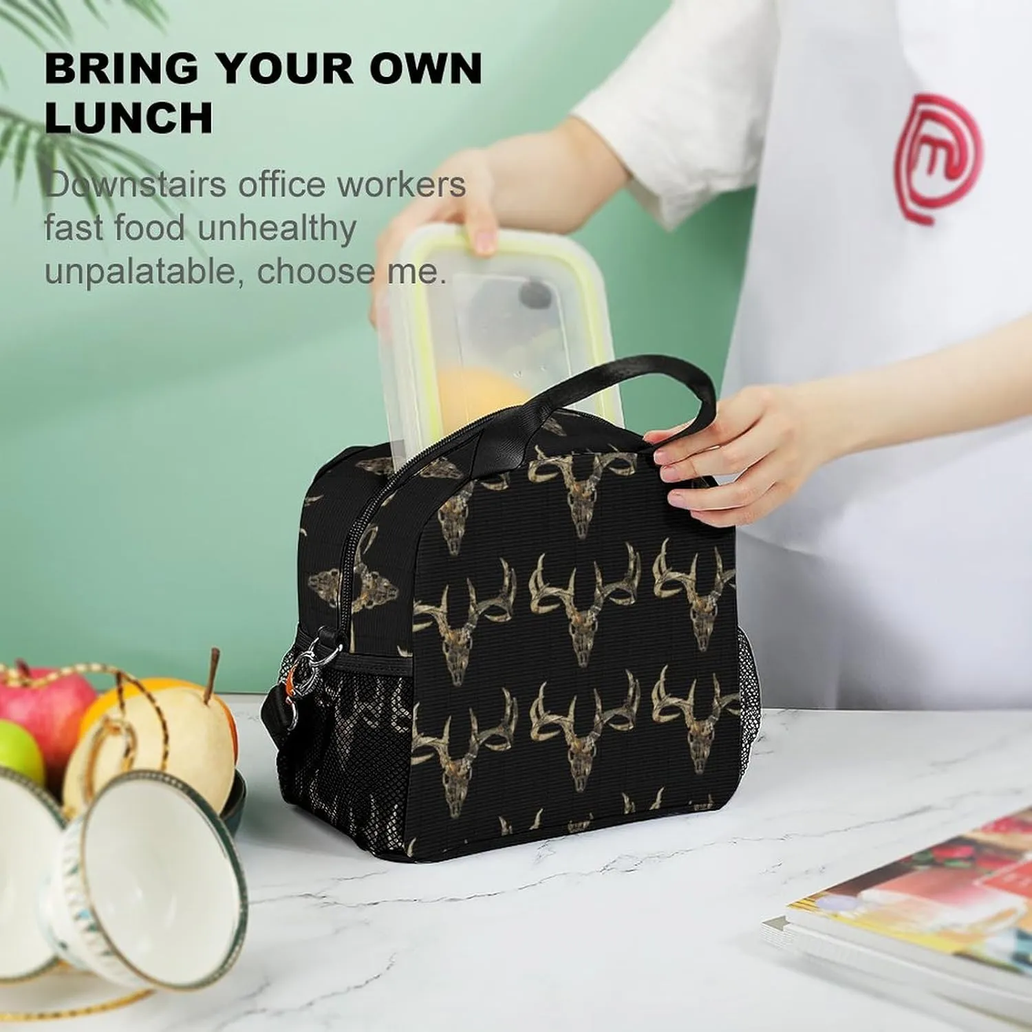 Deer Head Hunting Camoflauge Adjustable Shoulder Strap Insulated And Leak Proof Premium Lunch Bag Unisex