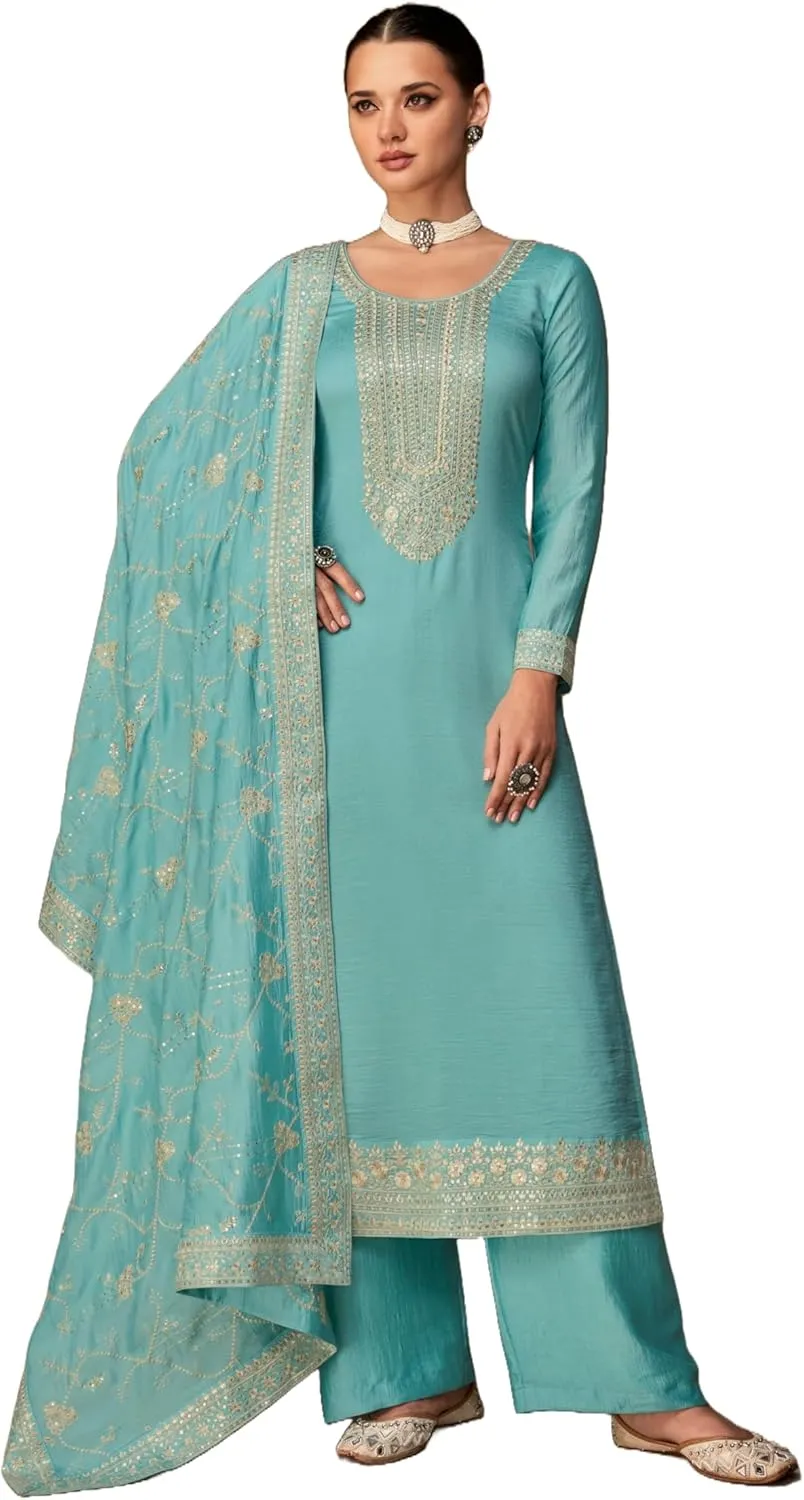 Delisa Indian Pakistani Women's Salwar Kameez suit Set ready to wear embroidered plus size eid festival for women F-9522