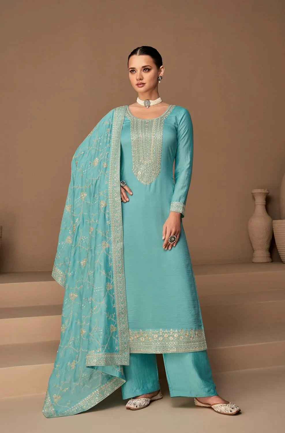 Delisa Indian Pakistani Women's Salwar Kameez suit Set ready to wear embroidered plus size eid festival for women F-9522