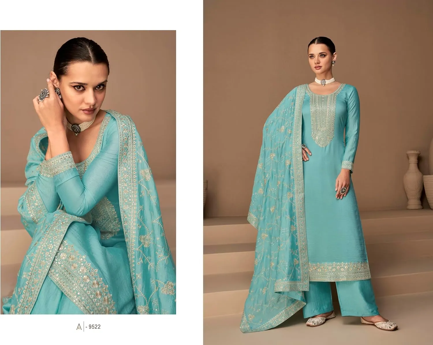 Delisa Indian Pakistani Women's Salwar Kameez suit Set ready to wear embroidered plus size eid festival for women F-9522