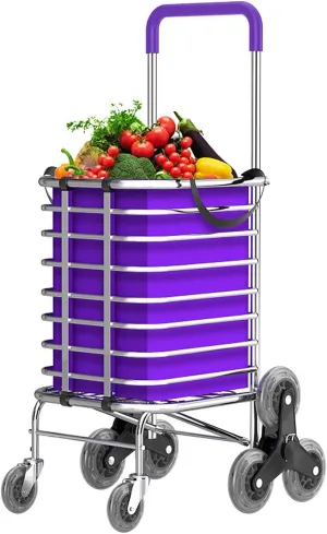 DELURA Shopping Cart, Portable Grocery Cart, Household Grocery Cart with Wheeled Trolley, Foldable, Waterproof, Oxford Bag