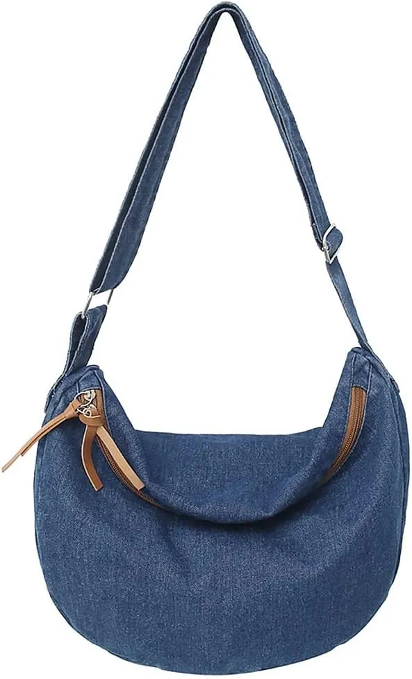Denim Purse for Women Cross Body Bag Blue Jean Purses Canvas Tote Crescent Shoulder Bag Crossbody Hobo Handbags