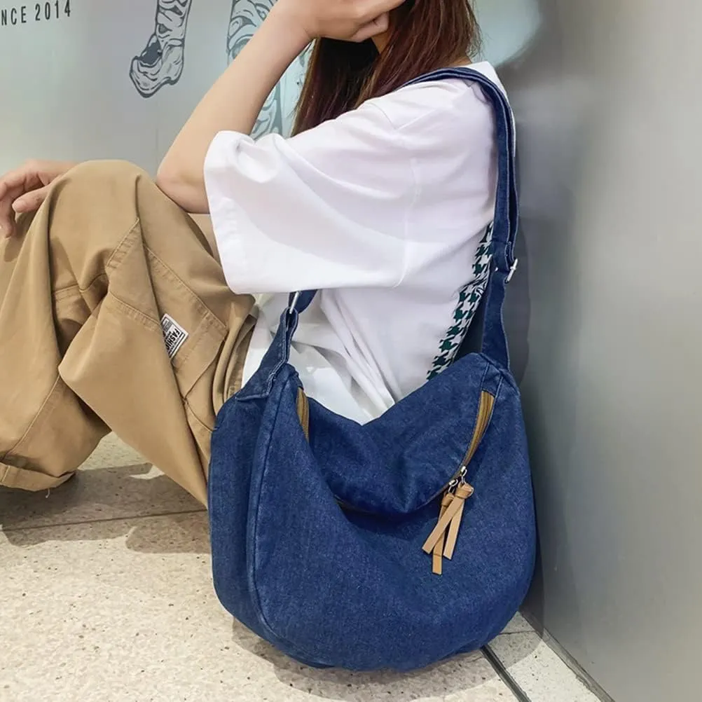 Denim Purse for Women Cross Body Bag Blue Jean Purses Canvas Tote Crescent Shoulder Bag Crossbody Hobo Handbags