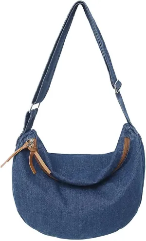 Denim Purse for Women Cross Body Bag Blue Jean Purses Canvas Tote Crescent Shoulder Bag Crossbody Hobo Handbags