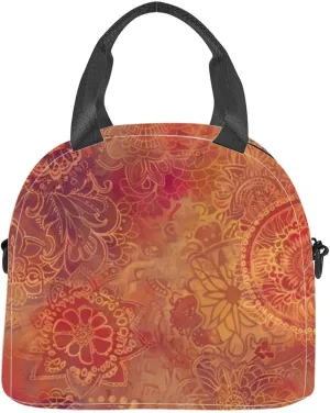 Detailed bohemian paisley and mandala motifs warm inviting hues ideal Insulated Adult Lunch Bag with Shoulder Strap for Women Lightweight Reusable Portable Freezable Lunch Tote Bag for Work Picnic