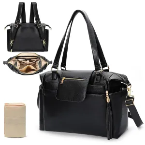 Diaper Bag Tote Leather Diaper Bag Backpack LargeBaby Diaper Bag 14 Diaper Bag Organizing Pouches,Changing Pad,Crossbody Strap,4 Insulated Pockets,Black