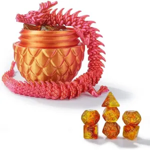 DND Dice Set 7 Pcs and 3D Printed Dragon Egg,DND Dice Dungeons and Dragons Starter Games Fidget Toys Set for RPG MTG Table Games,Laser Red