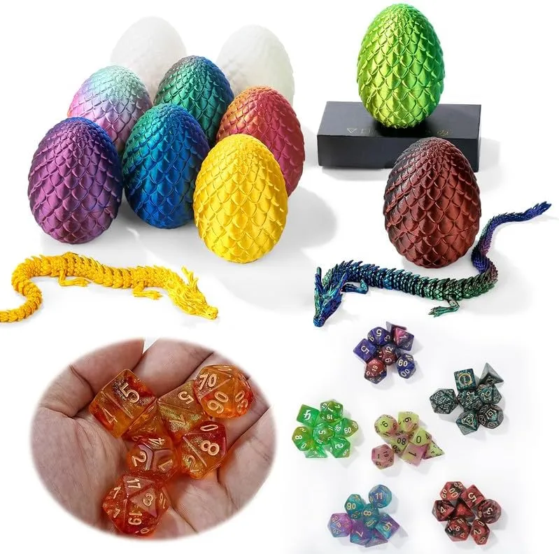 DND Dice Set 7 Pcs and 3D Printed Dragon Egg,DND Dice Dungeons and Dragons Starter Games Fidget Toys Set for RPG MTG Table Games,Laser Red