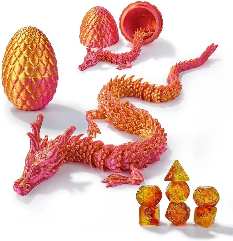 DND Dice Set 7 Pcs and 3D Printed Dragon Egg,DND Dice Dungeons and Dragons Starter Games Fidget Toys Set for RPG MTG Table Games,Laser Red