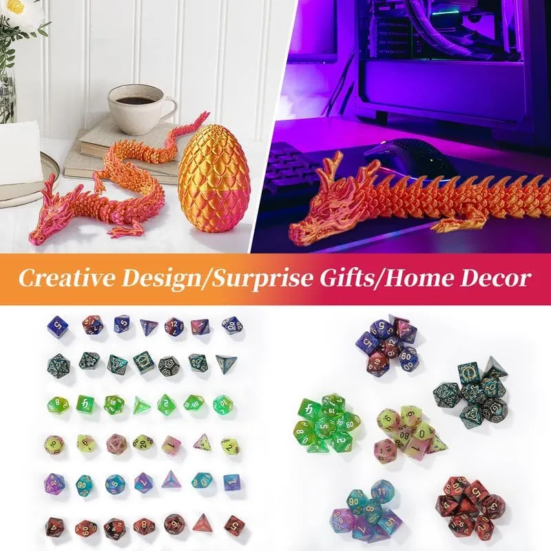 DND Dice Set 7 Pcs and 3D Printed Dragon Egg,DND Dice Dungeons and Dragons Starter Games Fidget Toys Set for RPG MTG Table Games,Laser Red