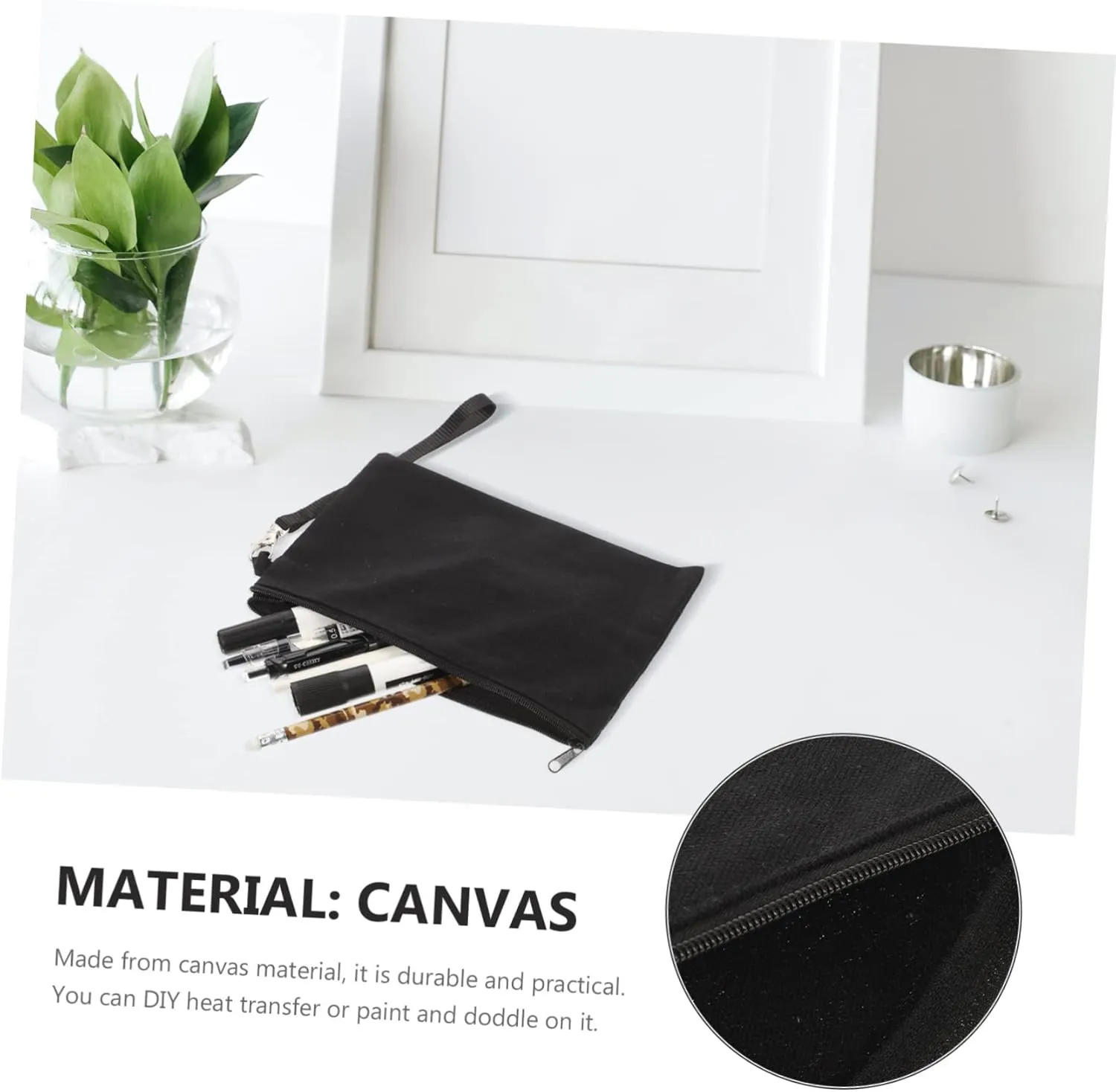 DOITOOL 20 Sets Sublimation DIY Travel Up Pencil Case Zipper Craft Canvas Bag Make Cases Blank Heat, Black, 20X16cm