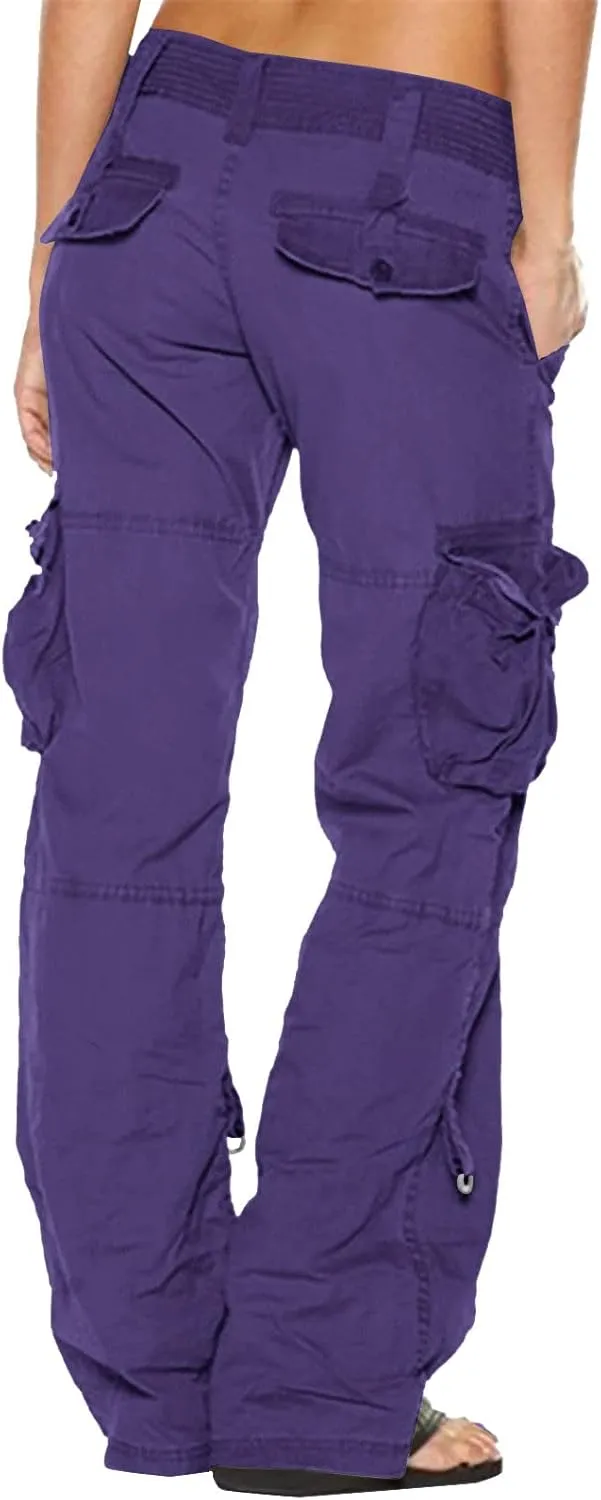 DOLKFU Women Wide Straight Leg Casual Cargo Pants High Waist Relaxed Fit Trousers Trendy Pants Multi-Pockets