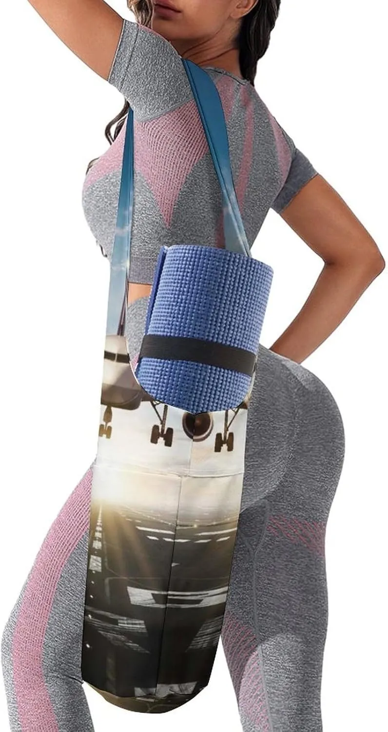 Donnapink Yoga Mat Bag, Canvas Storage Bag with Pocket Shoulder Strap, Fashion Mat Bag