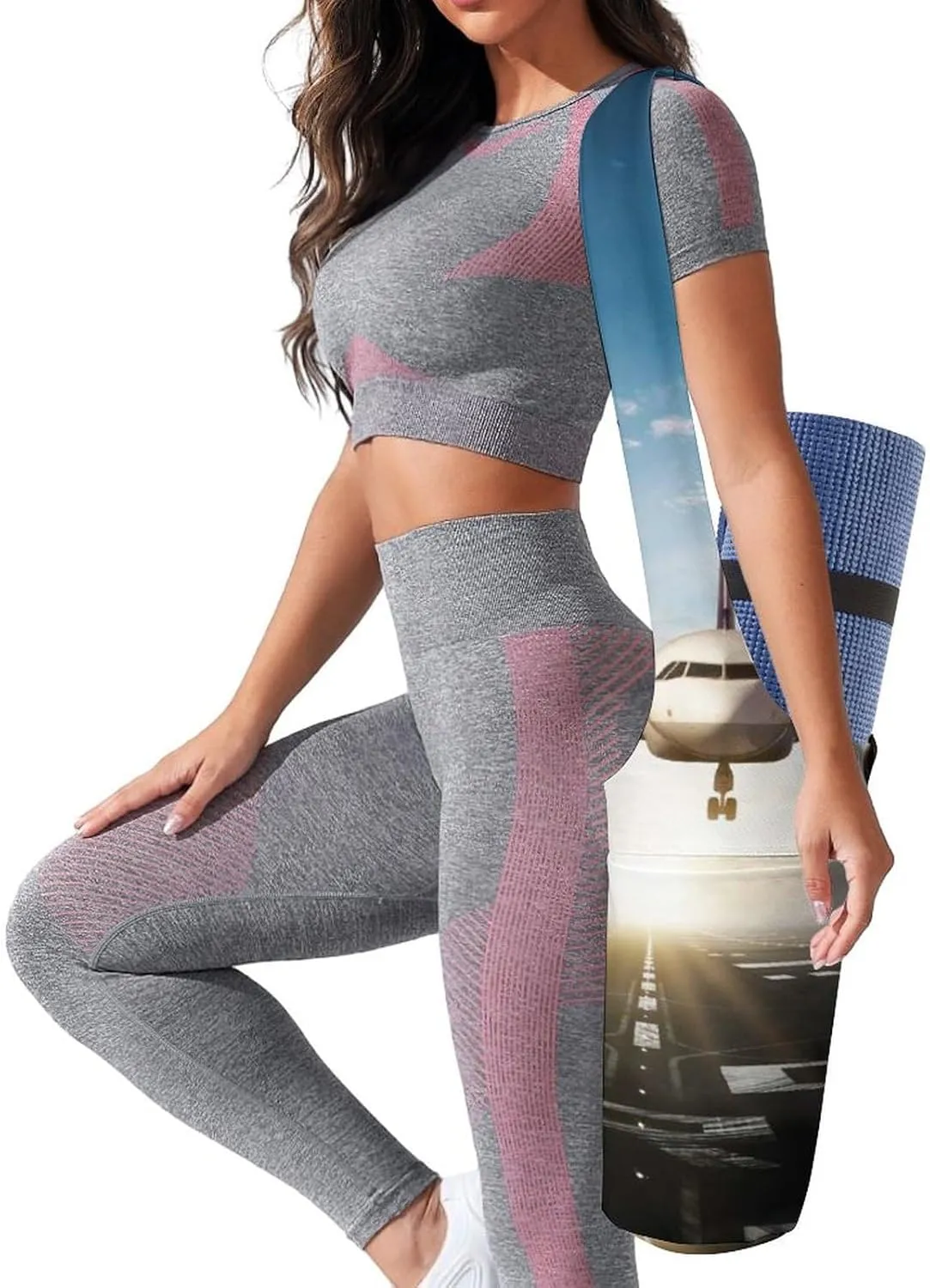 Donnapink Yoga Mat Bag, Canvas Storage Bag with Pocket Shoulder Strap, Fashion Mat Bag