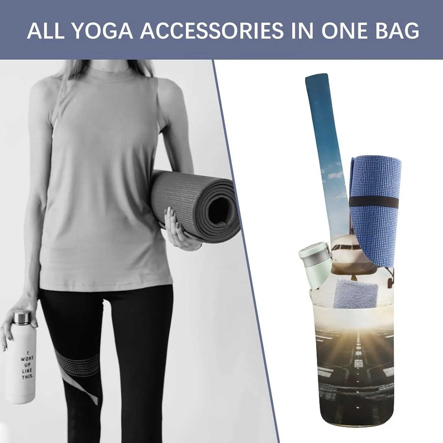 Donnapink Yoga Mat Bag, Canvas Storage Bag with Pocket Shoulder Strap, Fashion Mat Bag