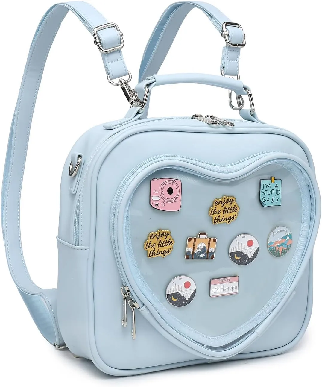 Dopamine Color Ita Bag Multi-Purpose Backpack Crossbody Satchel Heart Purse Kawaii Pin Display
