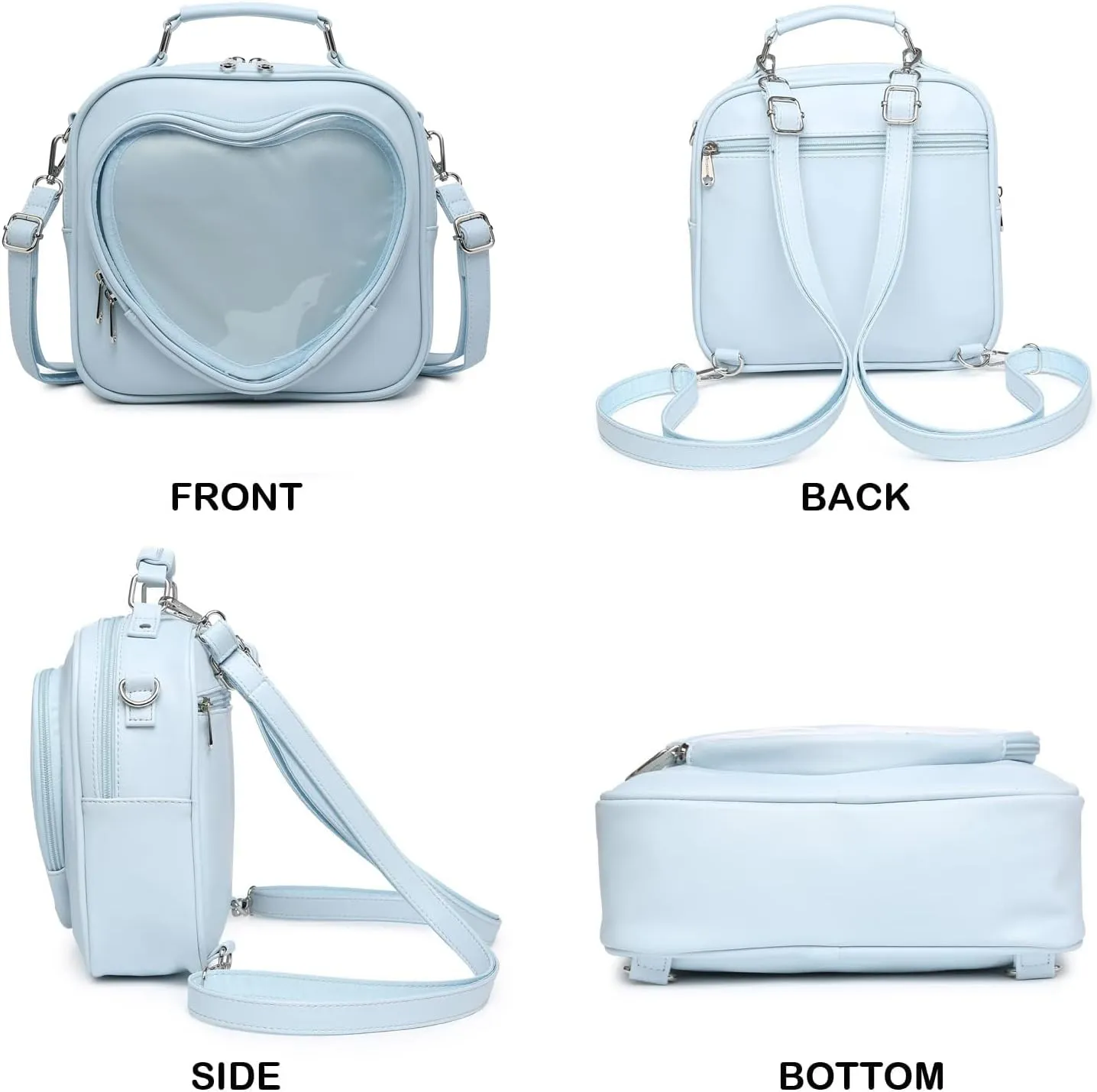Dopamine Color Ita Bag Multi-Purpose Backpack Crossbody Satchel Heart Purse Kawaii Pin Display