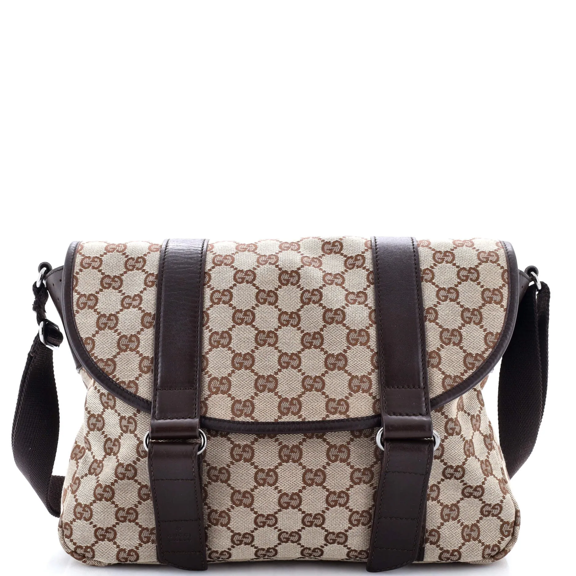 Double Belt Flap Messenger GG Canvas with Perforated Leather Medium