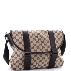 Double Belt Flap Messenger GG Canvas with Perforated Leather Medium