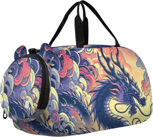Dragon Smoke Fantasy Duffle Bag for Girl, Sports Duffle Gym Bags with Shoe Compartment, Personalized Overnight Bag Travel Weekender for Kids