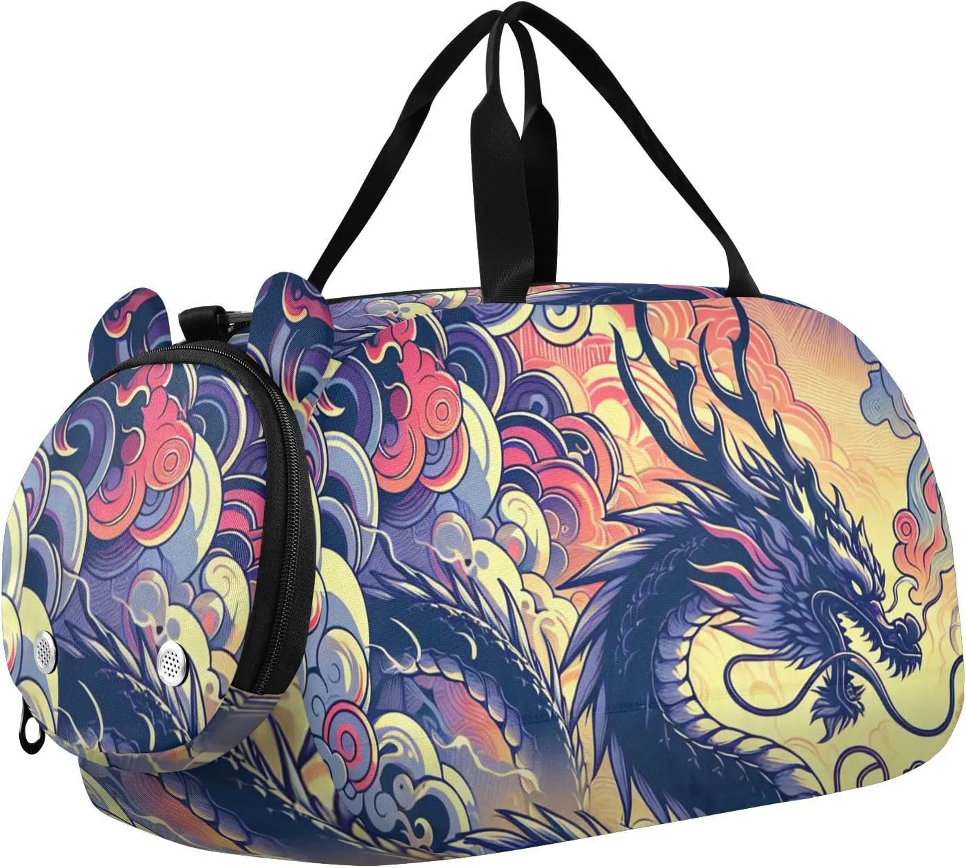 Dragon Smoke Fantasy Duffle Bag for Girl, Sports Duffle Gym Bags with Shoe Compartment, Personalized Overnight Bag Travel Weekender for Kids
