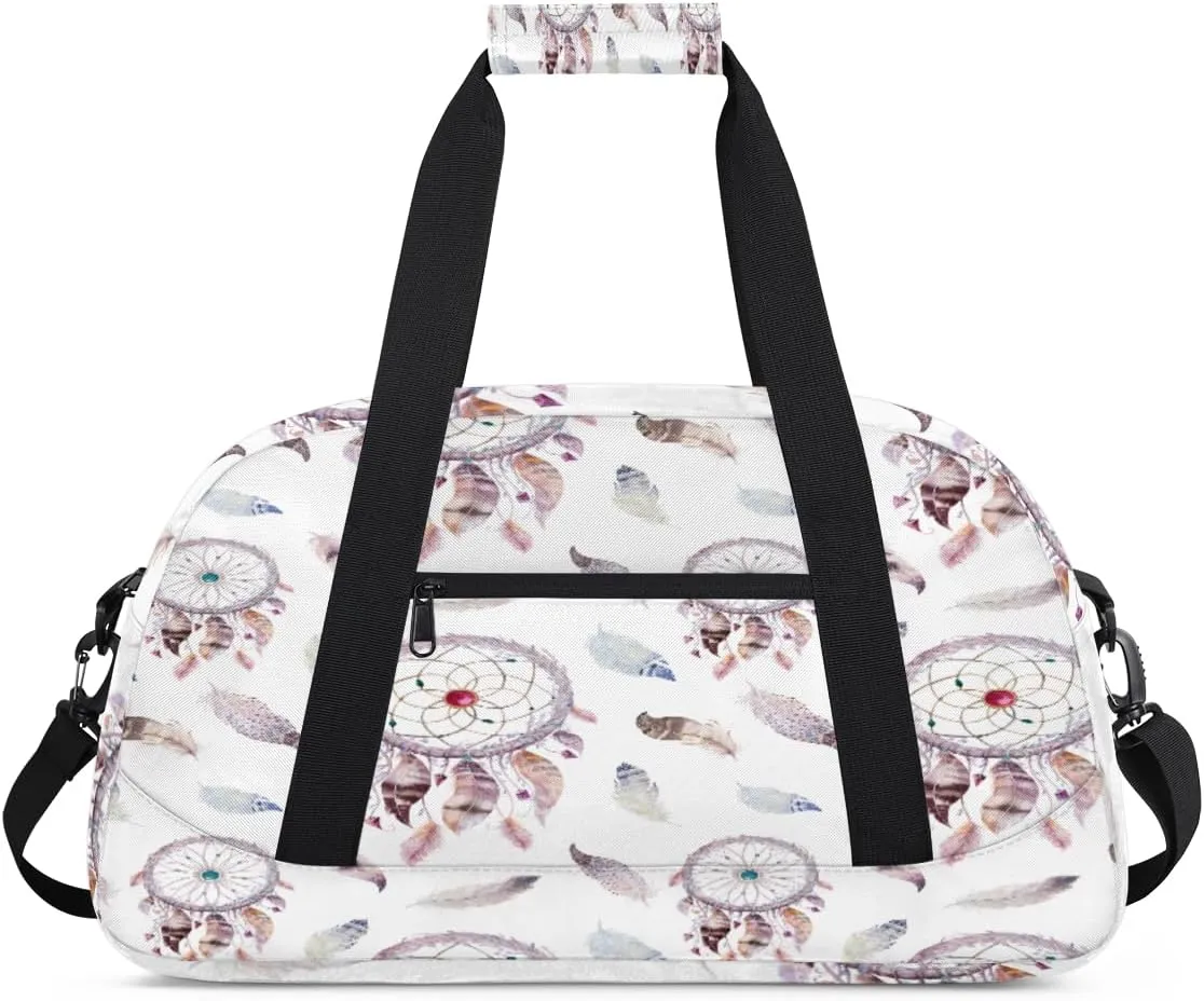 Dreamcatcher Feathers Gym Duffel Bag for Men Women Bohemian Tribe Sports Tote Bag with Adjustable Shoulder Strap for Dance Gymnastics Traveling Outdoor Camping Overnight Stay