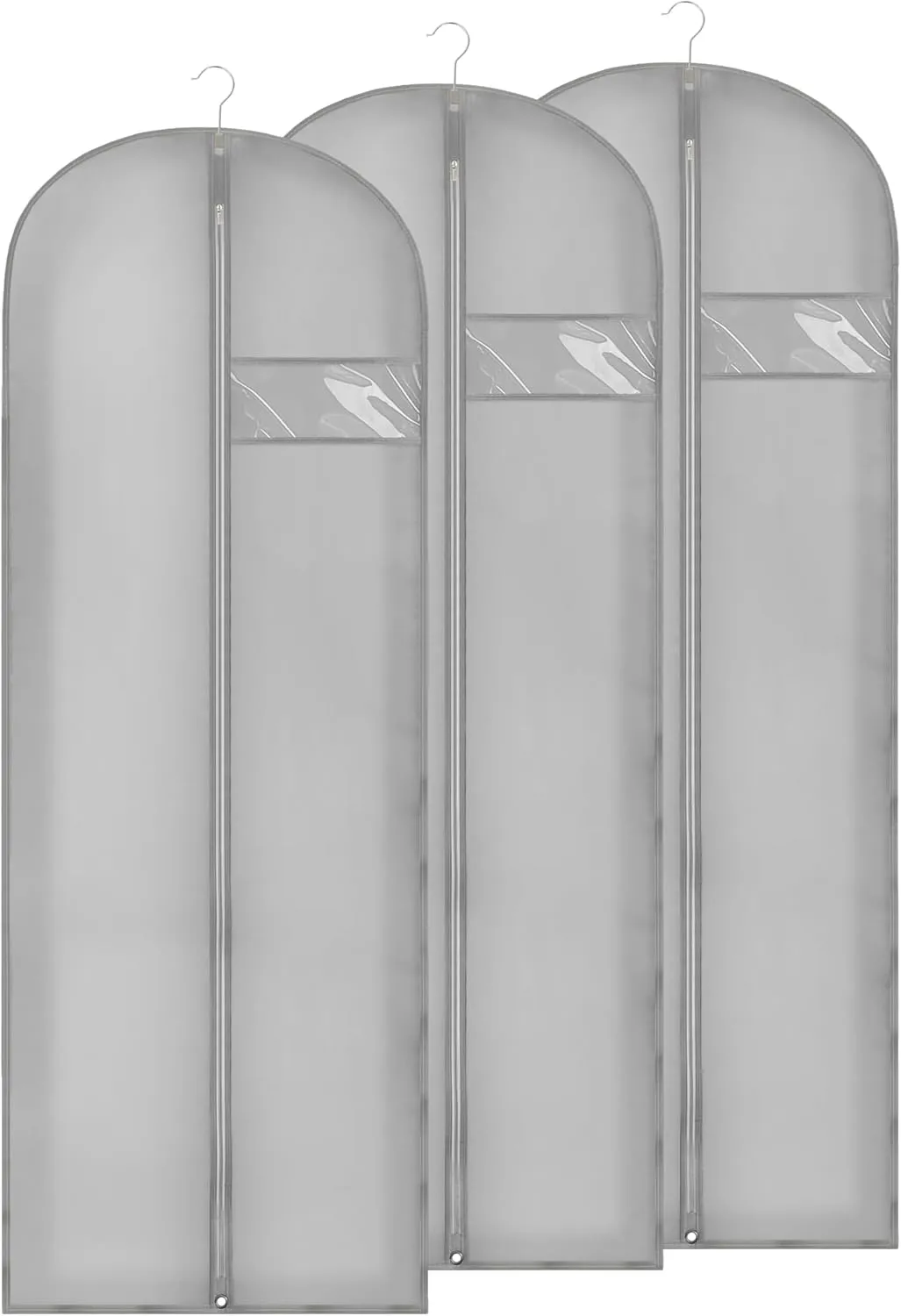 Dress Bags for Gowns Long, 65'' Garment Bags for Hanging Clothes and Travel, Suit Bag for Storage, Clear Foldable Garment Bag, Set of 3 (Grey)