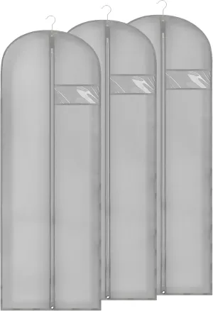 Dress Bags for Gowns Long, 65'' Garment Bags for Hanging Clothes and Travel, Suit Bag for Storage, Clear Foldable Garment Bag, Set of 3 (Grey)