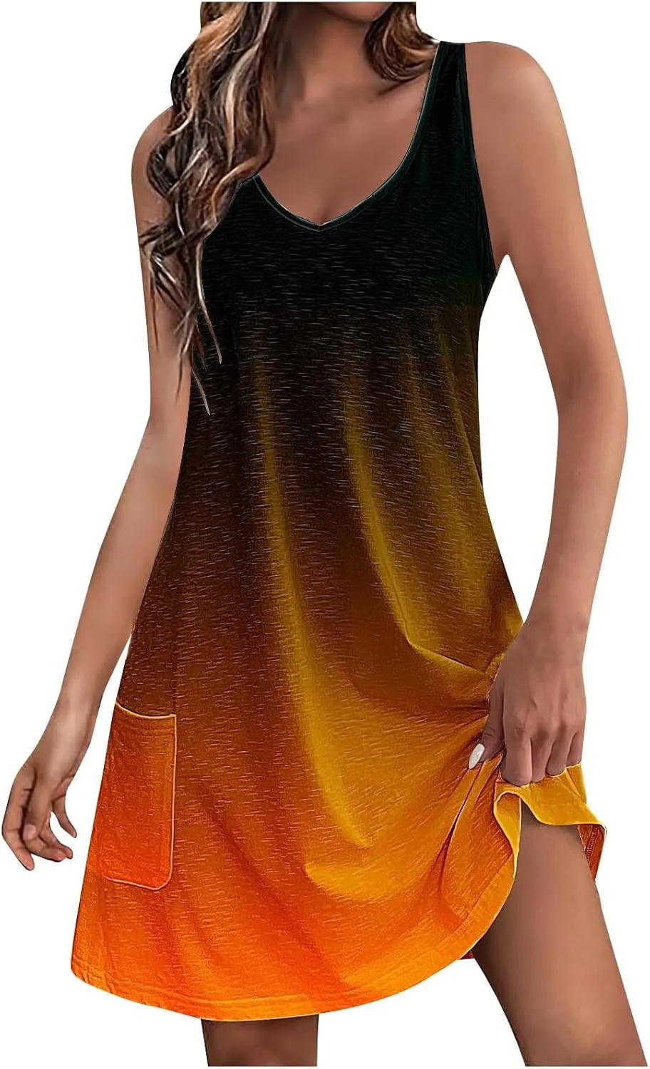 Dresses for Women 2024 Casual Gradient Graphic Print Sun Dress Sleeveless A Line Beach Dress with Pockets