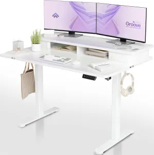 Drogo Artikel Groove Electric Height Adjustable Standing Desk with Roller Shutter Door Storage 120x63cm (White)