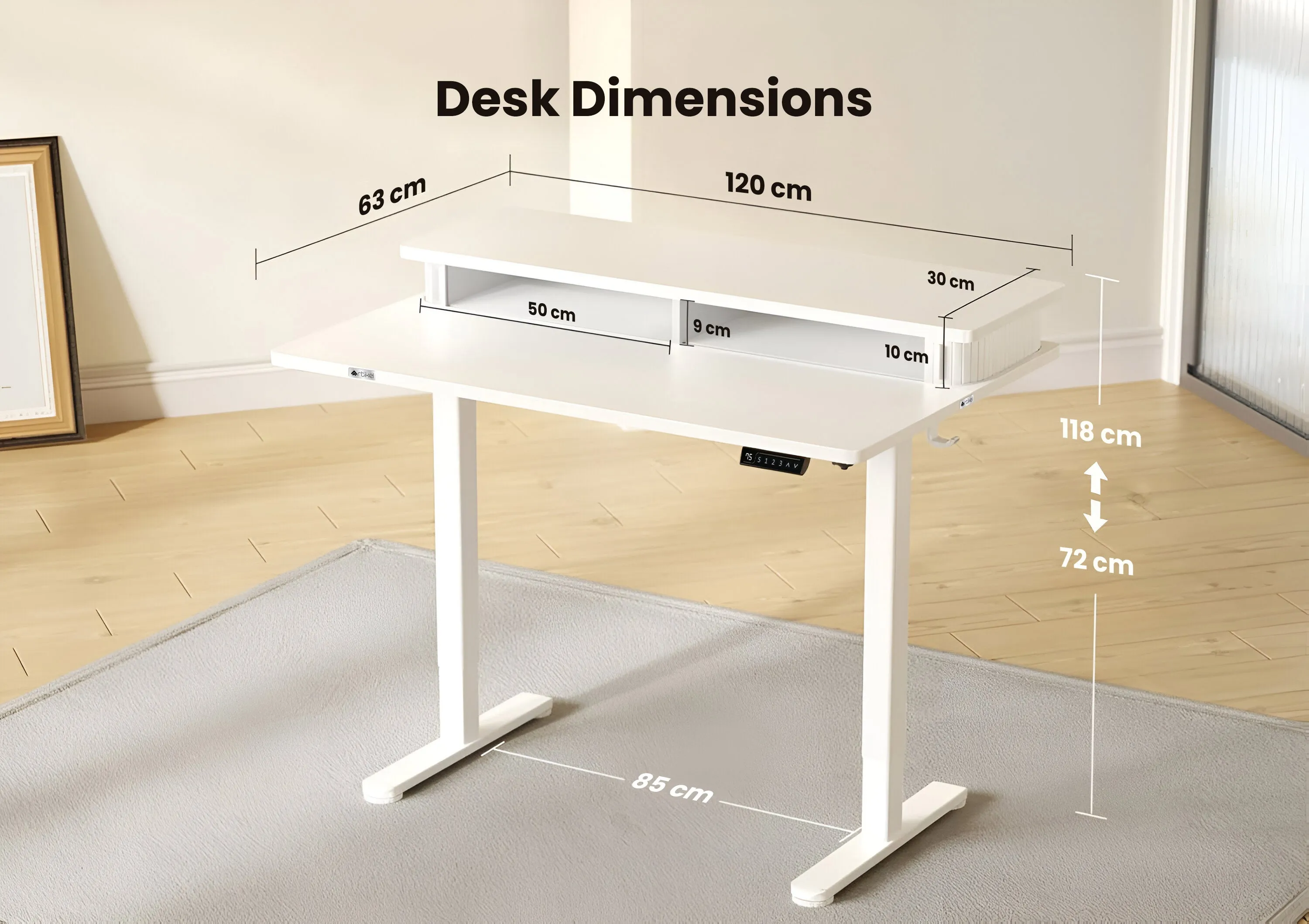 Drogo Artikel Groove Electric Height Adjustable Standing Desk with Roller Shutter Door Storage 120x63cm (White)