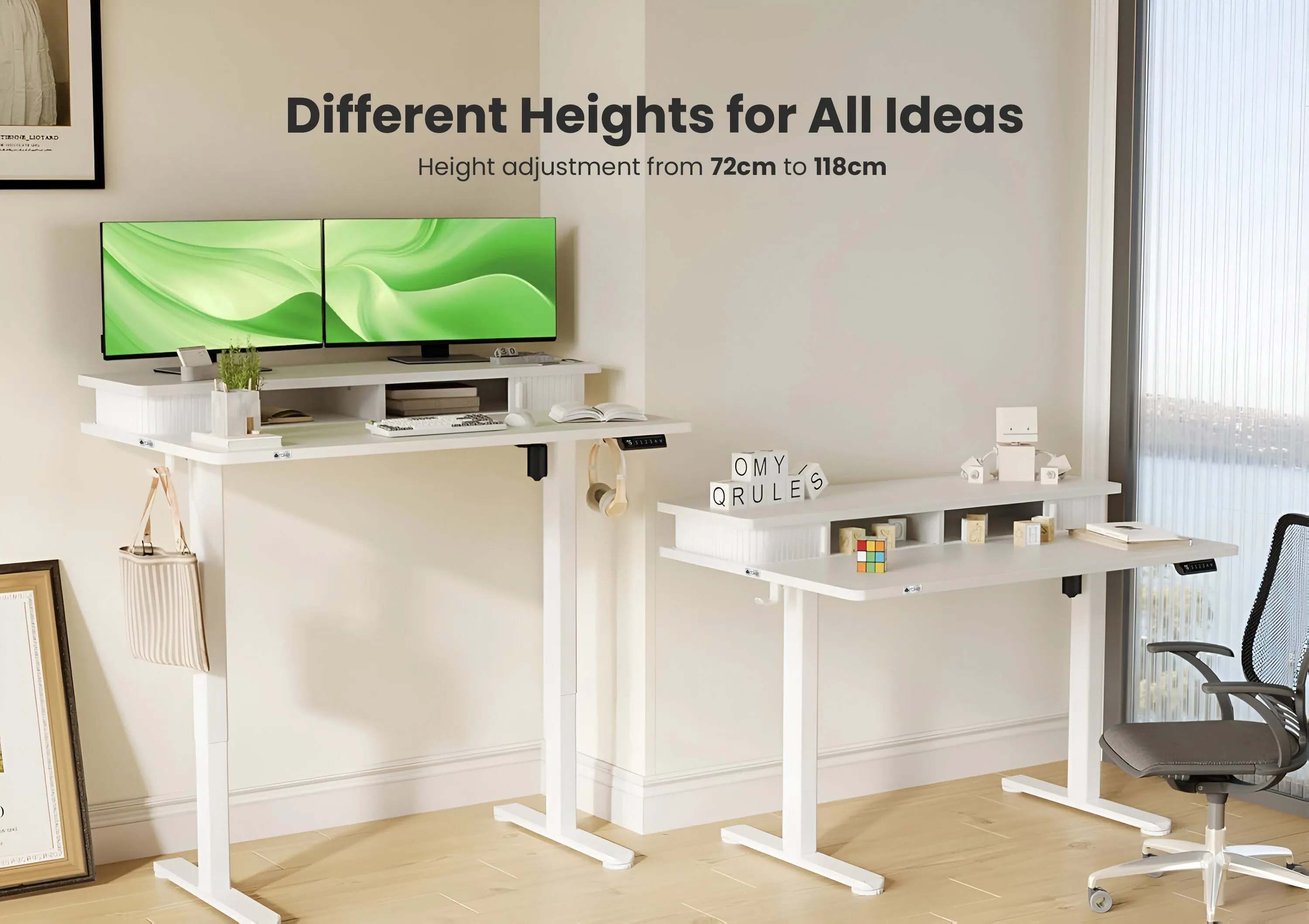 Drogo Artikel Groove Electric Height Adjustable Standing Desk with Roller Shutter Door Storage 120x63cm (White)