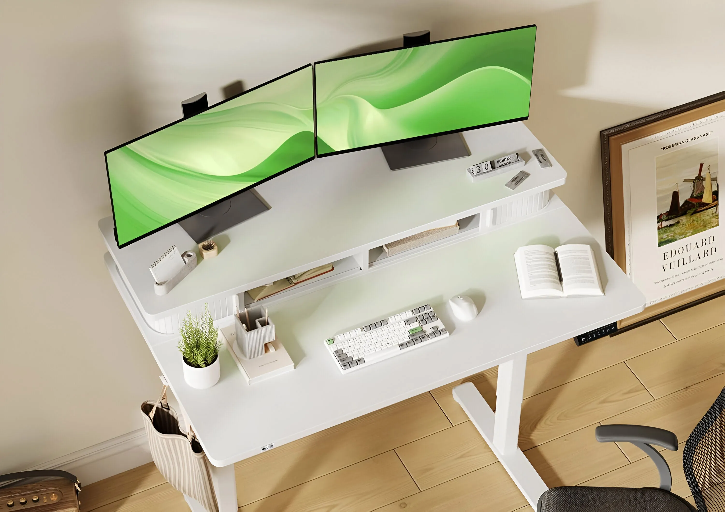 Drogo Artikel Groove Electric Height Adjustable Standing Desk with Roller Shutter Door Storage 120x63cm (White)