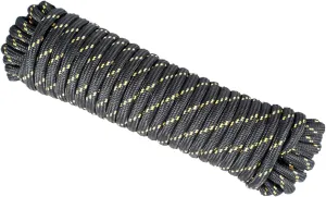 DT-Rope 1/2 in x 100 ft High-Strength Nylon Braided Rope - Heavy Duty Utility Cord for Camping, Hiking, Boating & Outdoor Use (Black-Multicolor)