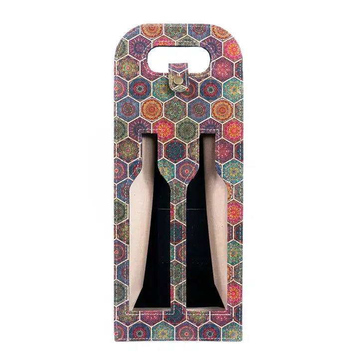 Dual-Bottle Bohemian Cork Wine Carrier and Gift Bag