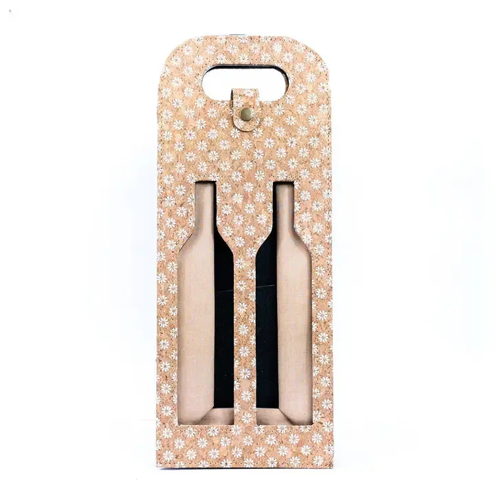 Dual-Bottle Bohemian Cork Wine Carrier and Gift Bag
