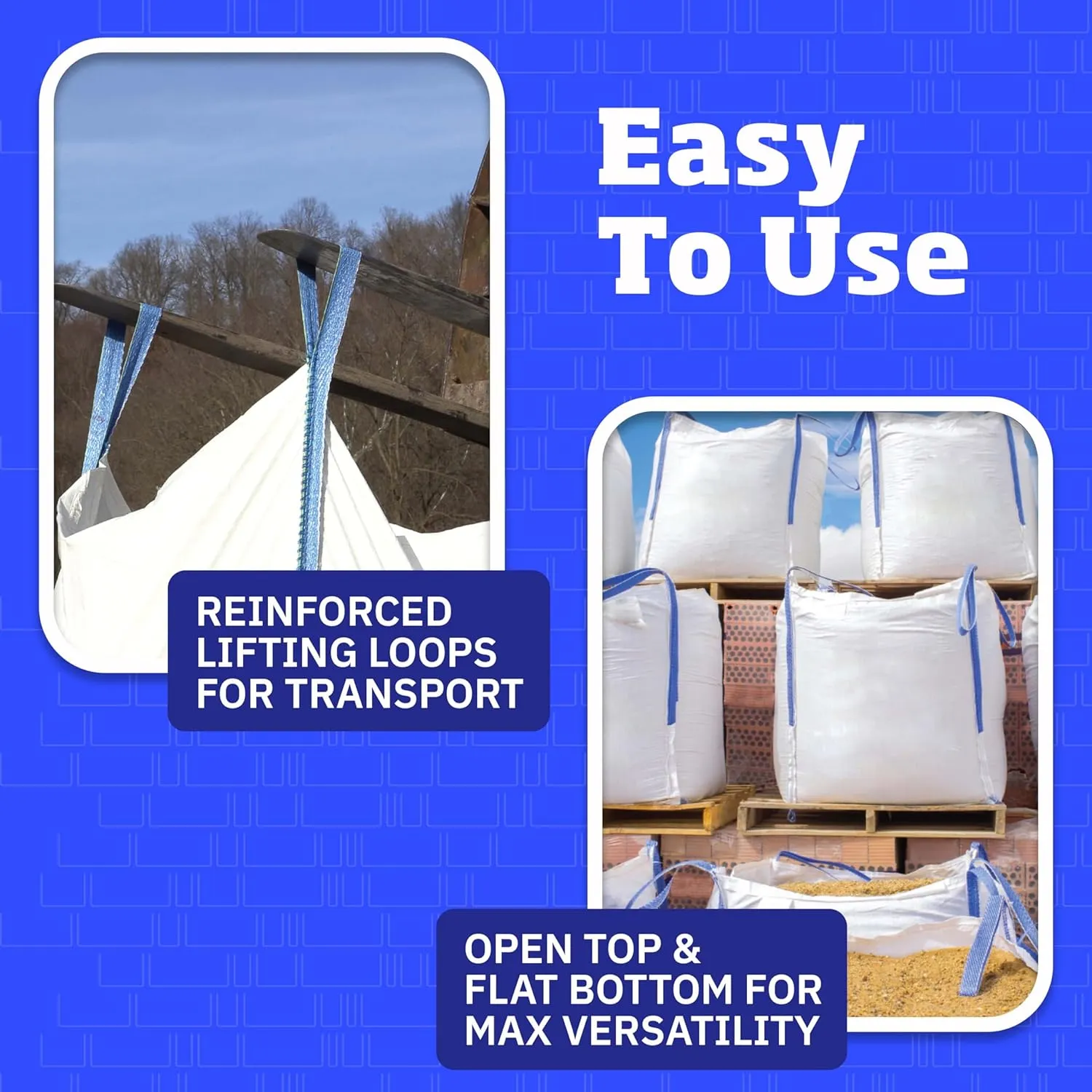 DURASACK Heavy Duty Builder's Bulk Bags 100-Gallon White Woven Polypropylene Contractor Trash Bags for Demo and Construction, Holds up to 2200 lbs