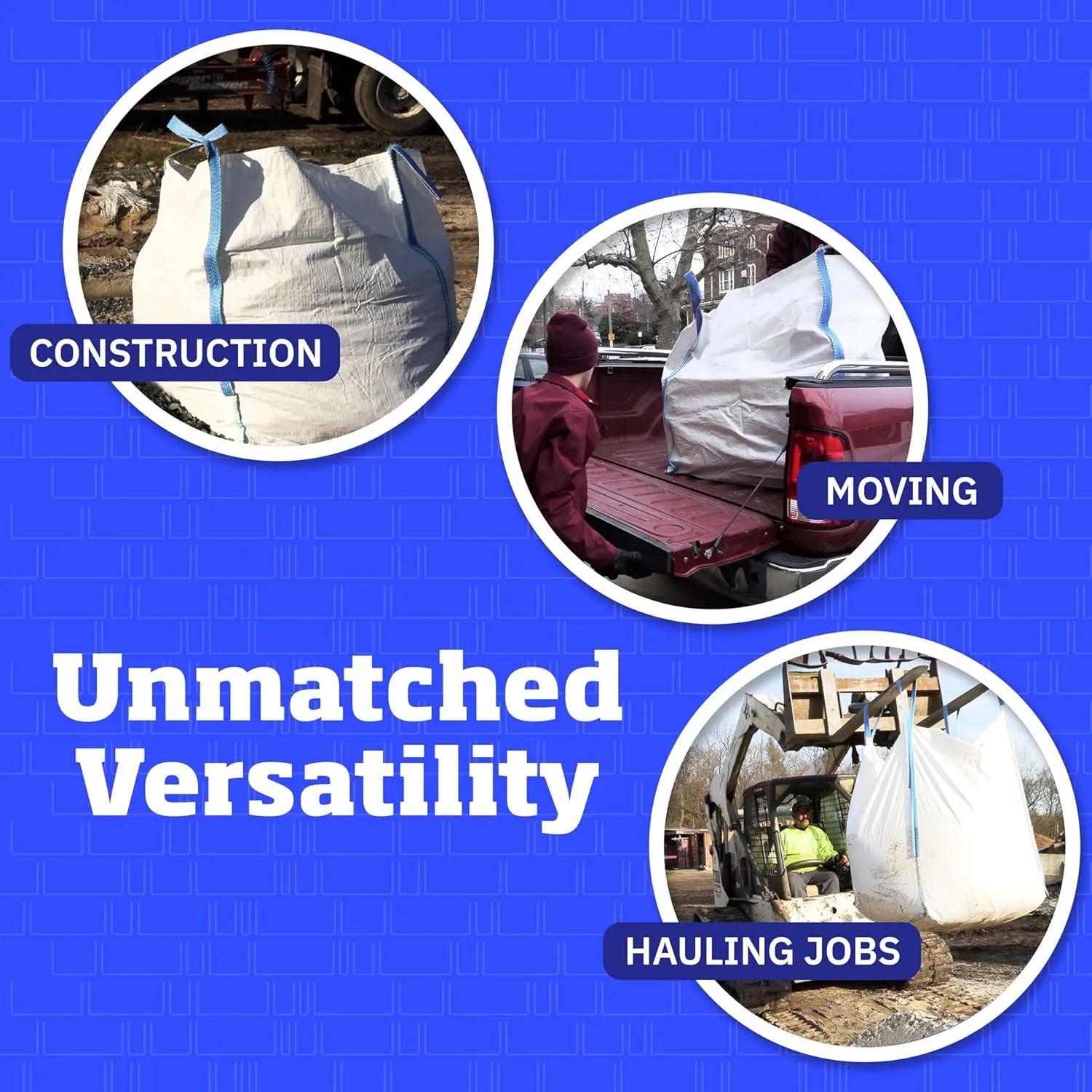 DURASACK Heavy Duty Builder's Bulk Bags 100-Gallon White Woven Polypropylene Contractor Trash Bags for Demo and Construction, Holds up to 2200 lbs