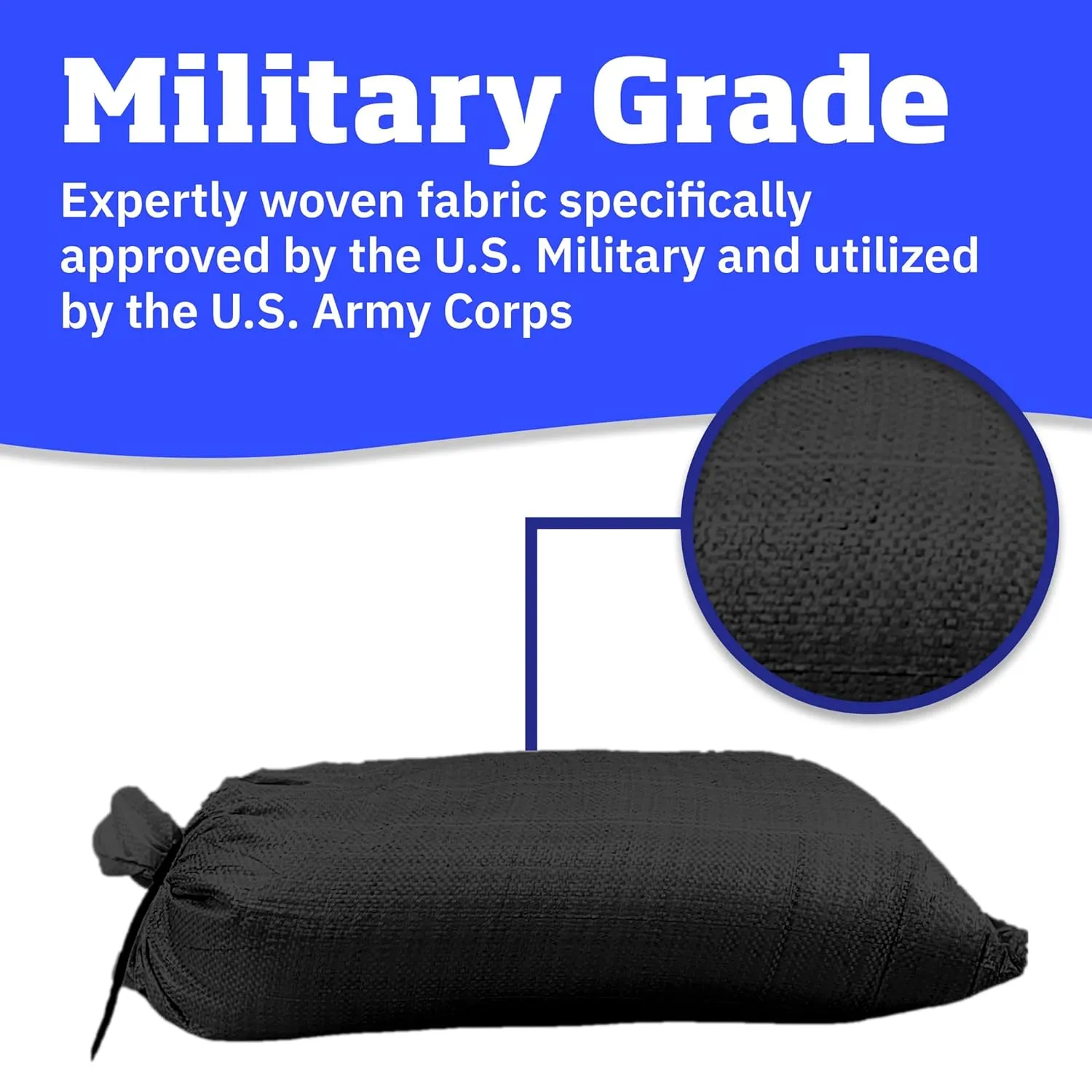 DURASACK Heavy Duty Sand Bags with Tie Strings Empty Woven Polypropylene Sand-Bags for Flood Control with 1600 Hours of UV Protection, 50 lbs Capacity, 14x26 inches, Black, Pack of 50