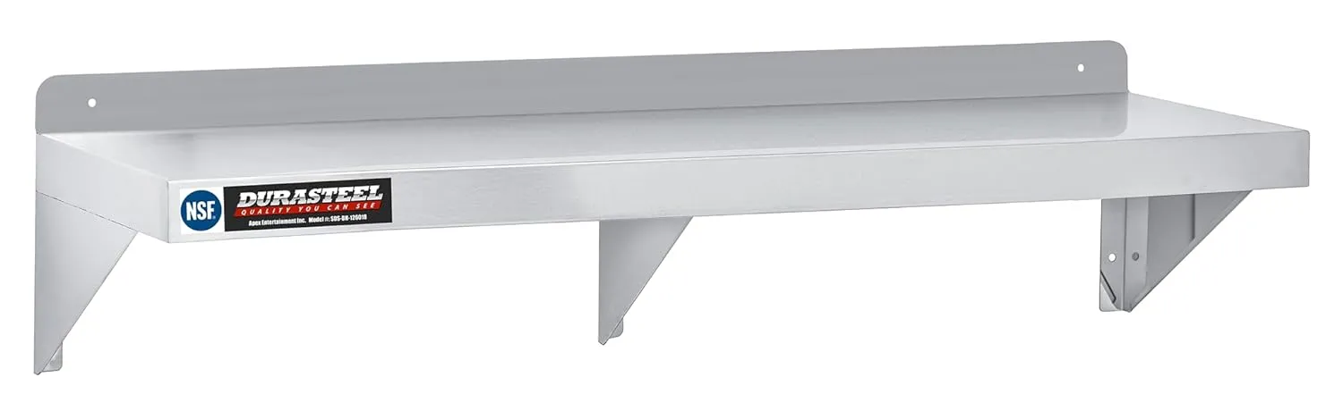 DuraSteel Stainless Steel Wall Shelf - 60" Wide x 12" Deep Commercial Grade - NSF Certified - Industrial Appliance Equipment (Restaurant, Bar, Home, Kitchen, Laundry, Garage and Utility Room)