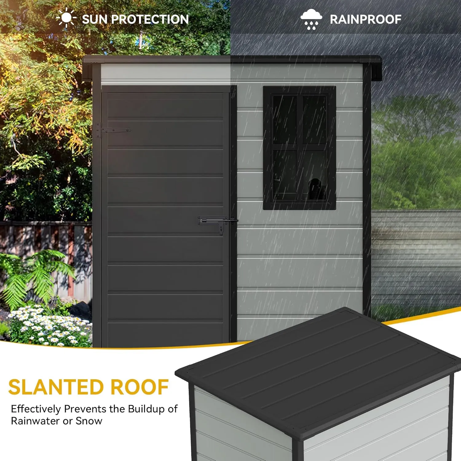 DWVO 5x3ft Resin Outdoor Storage Shed with Floor, Waterproof Lockable Storage Shed with Window, Plastic Outside Tool Storage for Garden, Backyard, Patio, Lawn,Blue-Gray Black