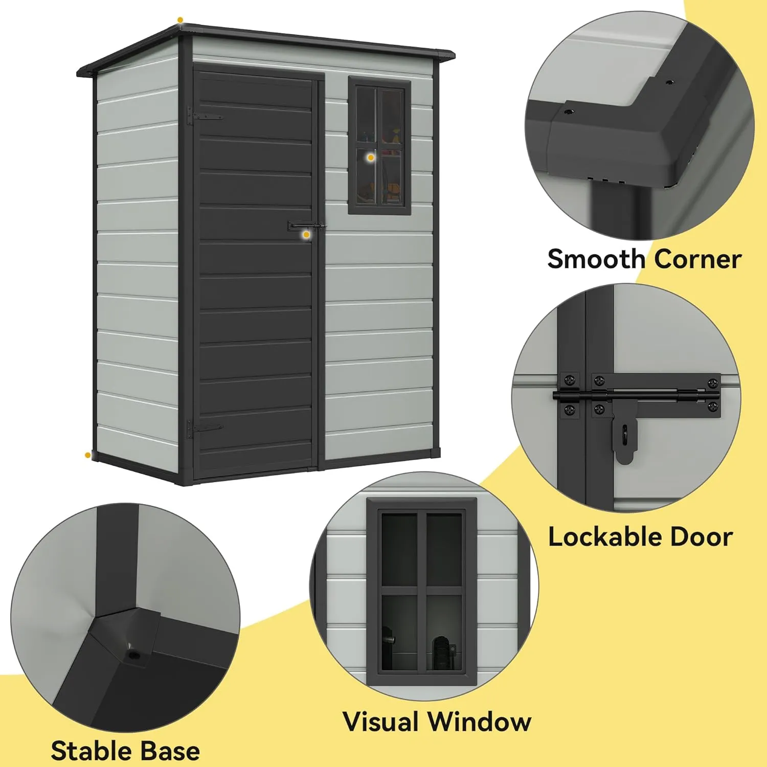 DWVO 5x3ft Resin Outdoor Storage Shed with Floor, Waterproof Lockable Storage Shed with Window, Plastic Outside Tool Storage for Garden, Backyard, Patio, Lawn,Blue-Gray Black