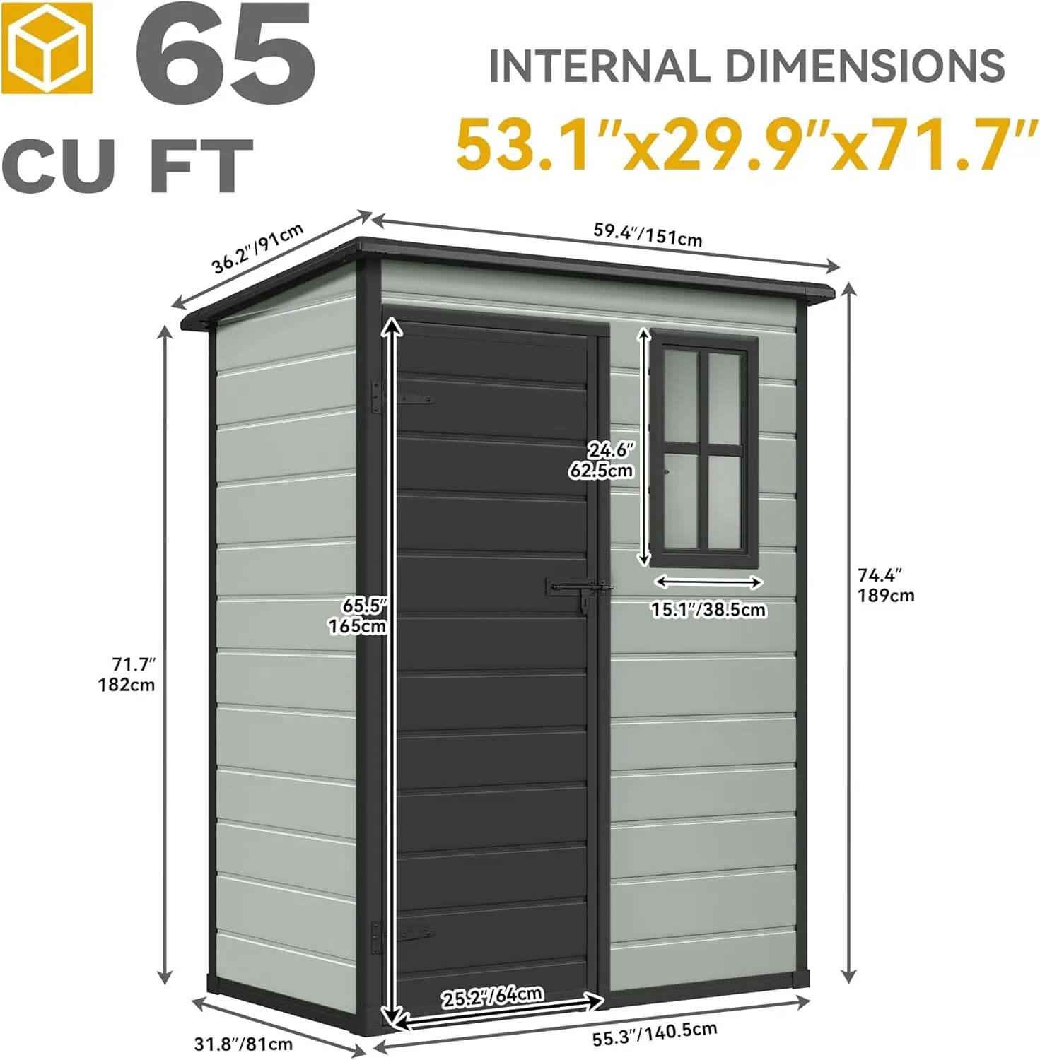 DWVO 5x3ft Resin Outdoor Storage Shed with Floor, Waterproof Lockable Storage Shed with Window, Plastic Outside Tool Storage for Garden, Backyard, Patio, Lawn,Blue-Gray Black