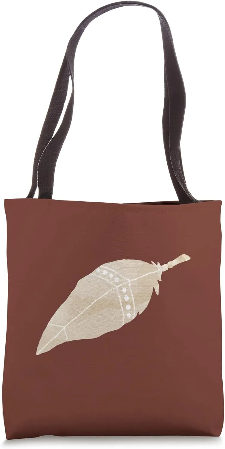 Earth Brown Boho-Chic Boho Feather Design Pastel Tote Bag