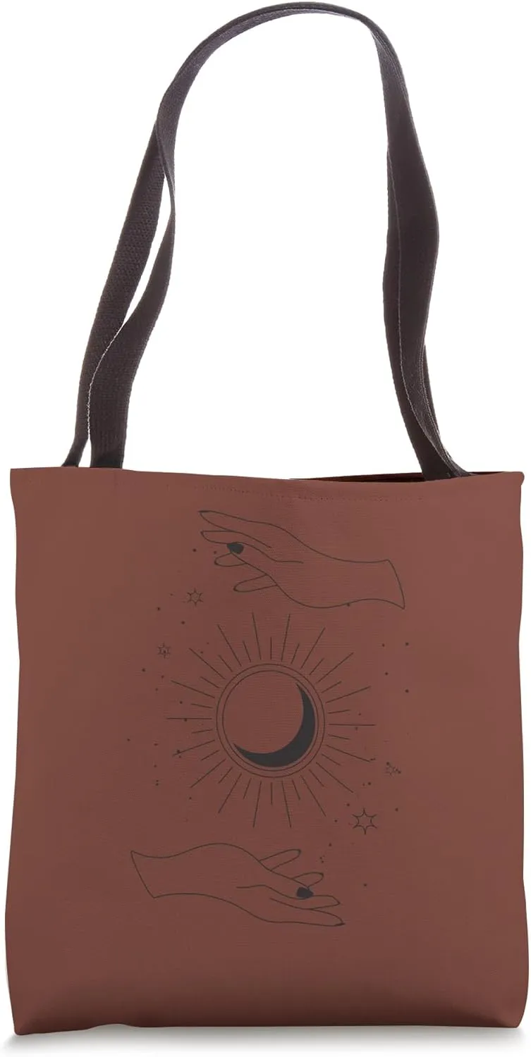 Earth Brown Boho-Chic Boho with Sun and Moon Tote Bag