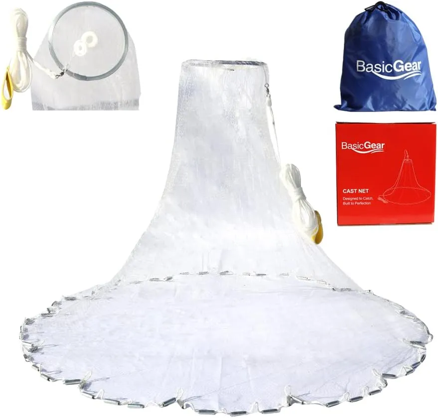 Easy Throw Frisbee Cast Net for Bait | 4ft-6ft Radius with 3/8 or 1/4 inch Mesh | Lead, Zinc, Protective Shell Iron | Professional Grade and Upgraded Material | Throw Style
