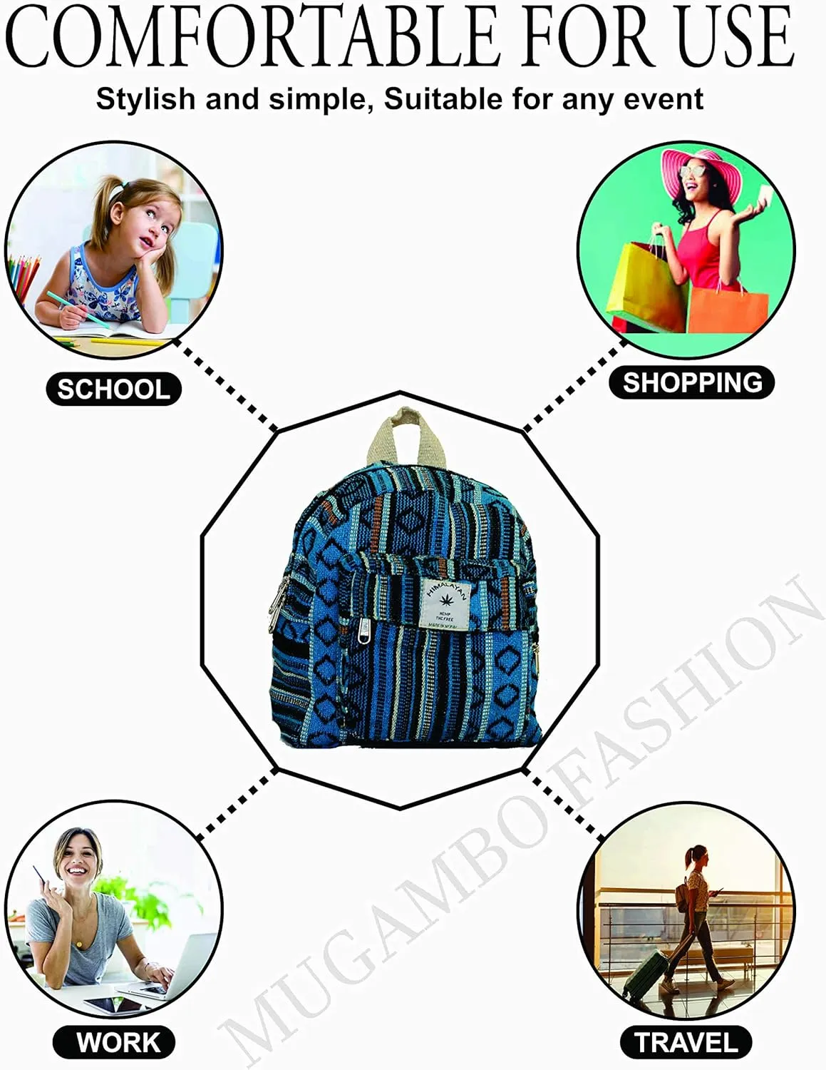 Eco Friendly Set Of Mini Backpack   Pen case Coin Purse Hemp University Light Weight For Girl (Blue), Small